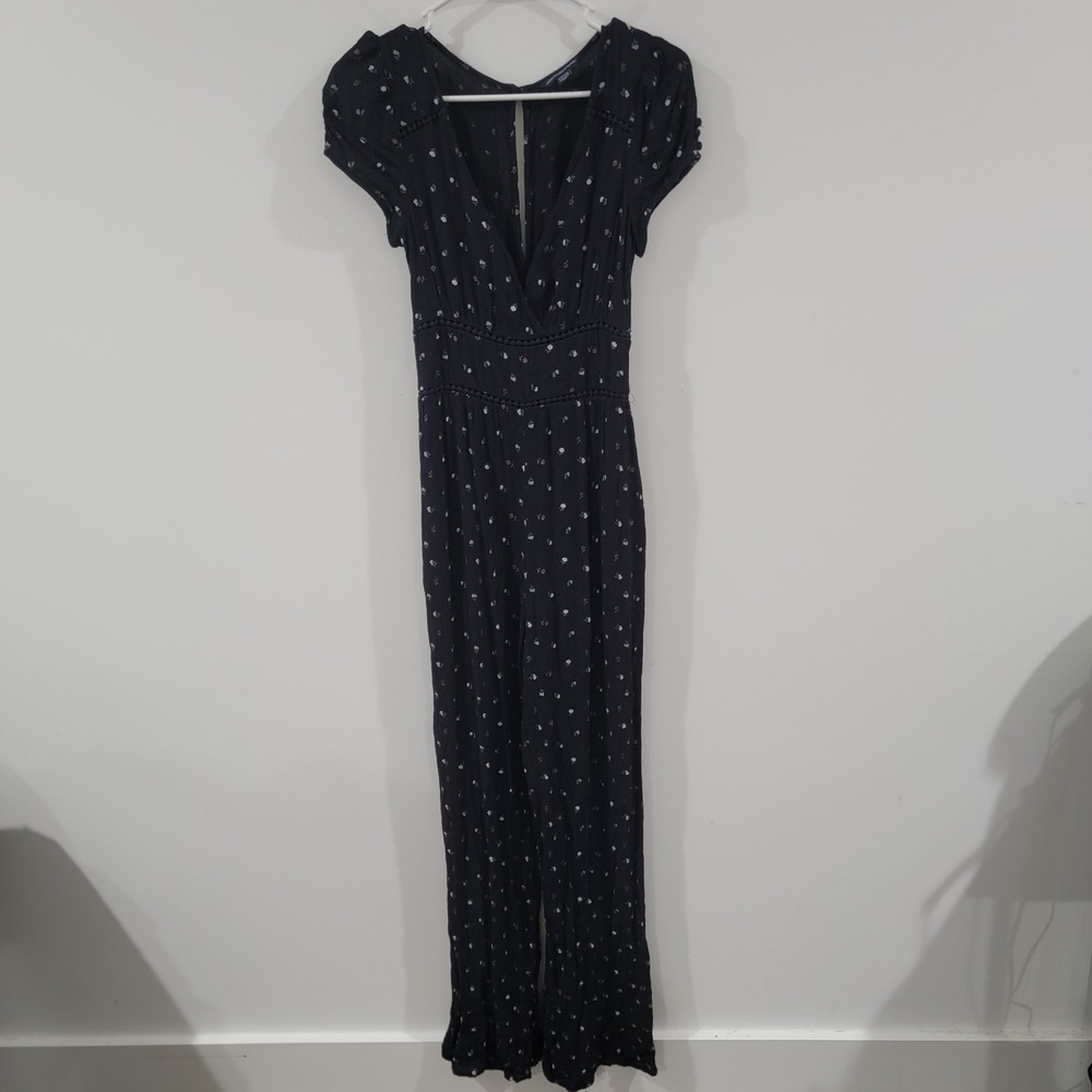 American Eagle Womens Jumpsuit Size Xs Floral Black Gauze Cottage
